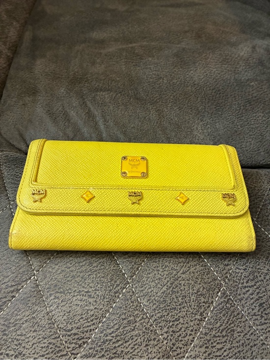 MCM Handbags - MCM Yellow Textured Leather Continental Wallet with Gold Logo Hardware